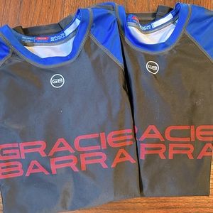 Two blue belt Gracie Barra Rash Guards